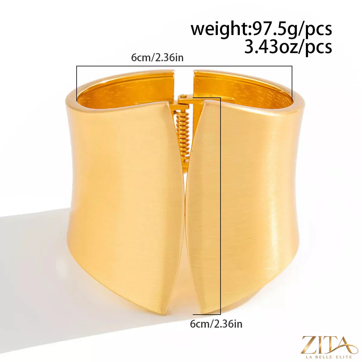 Zita La Belle Elite wide cuff bracelet with sleek metallic finish and modern design, shown on a white background.