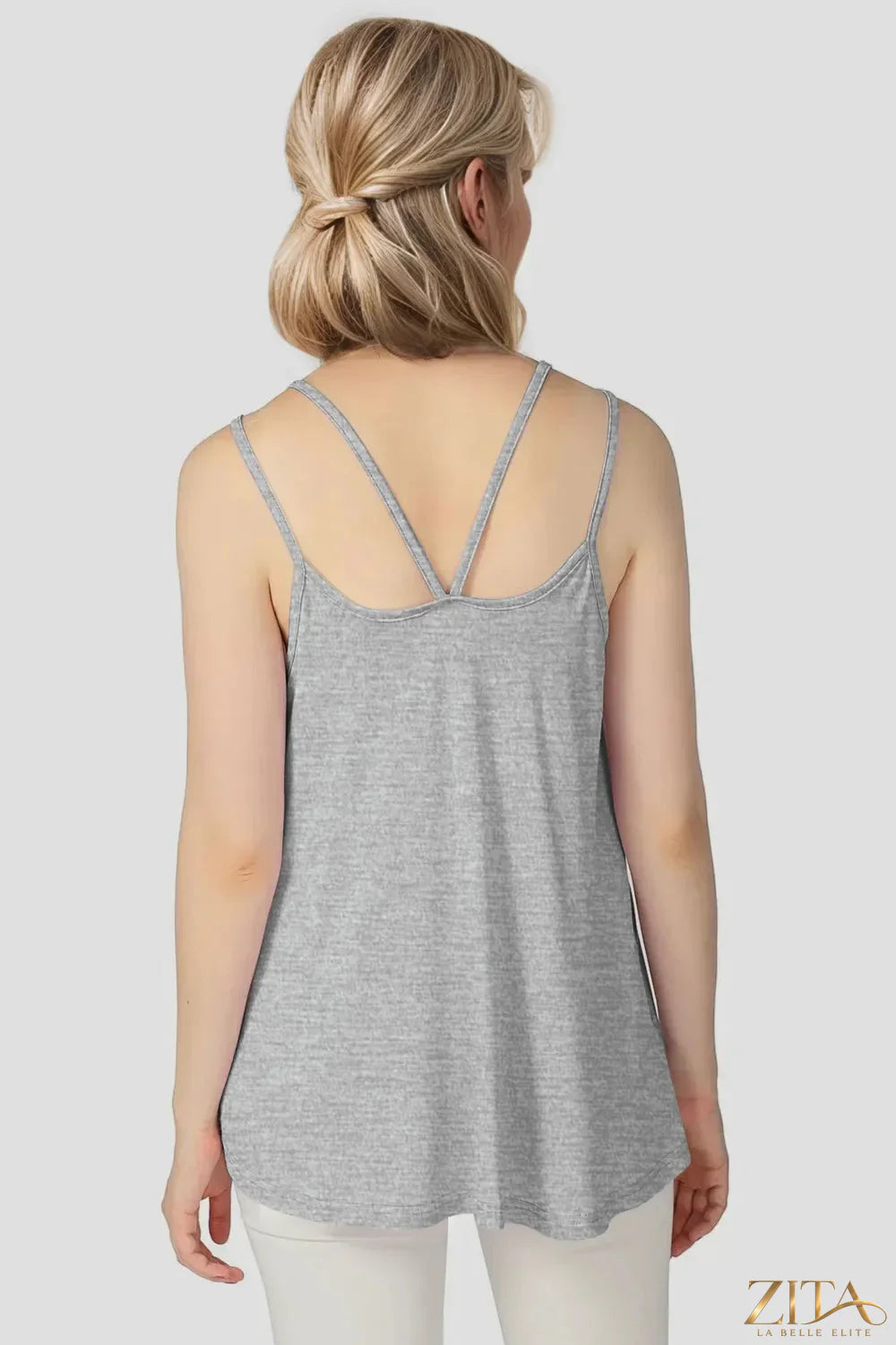 Zita La Belle Elite Basic Bae bamboo cami with scoop neck and double spaghetti straps, featuring a soft, lightweight fabric design.