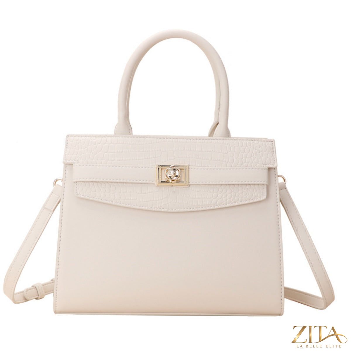Zita La Belle Elite top handle leather handbag with sturdy leather handles and sleek design, perfect for everyday use.