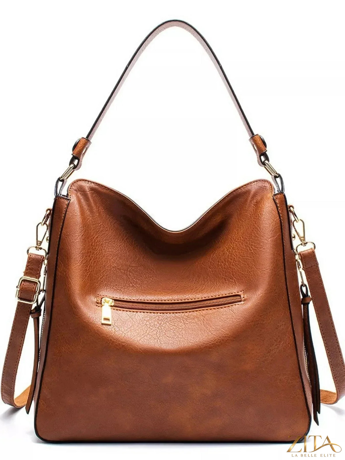 Zita La Belle Elite classic PU leather tote bag with sturdy handles and spacious interior, stylish for everyday use.