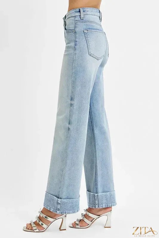 Zita La Belle Elite RISEN high-rise cuffed wide jeans with tummy control, featuring a dark wash and relaxed fit.