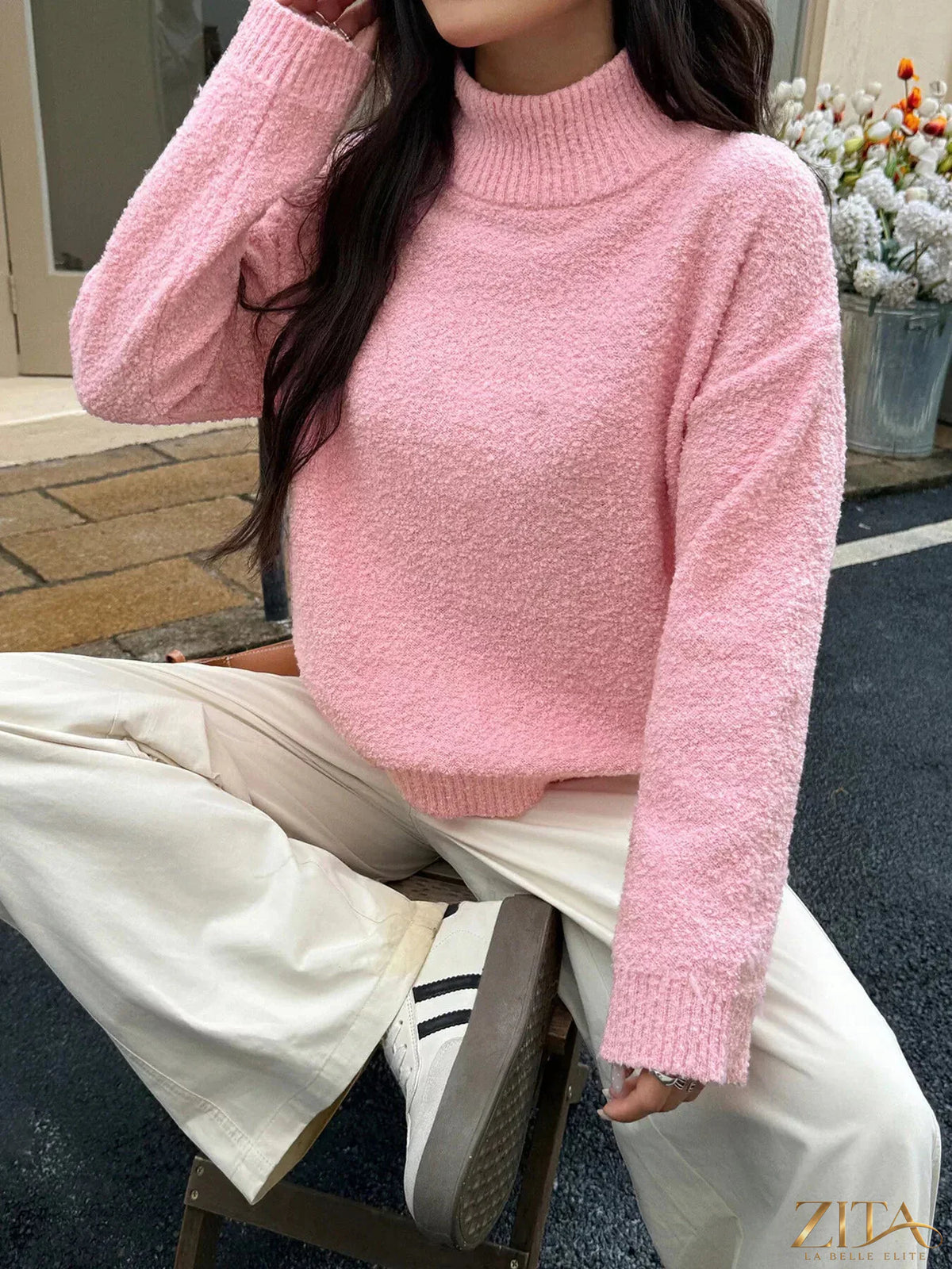 Zita La Belle Elite long sleeve turtleneck sweater in soft knit fabric, featuring a fitted design and classic style.