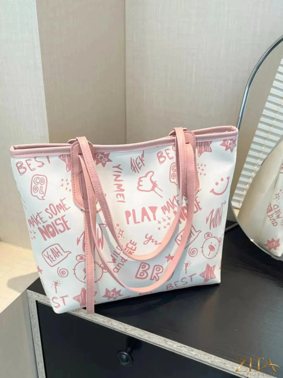 Zita La Belle Elite graffiti print casual tote bag with colorful urban graffiti design and sturdy handles.