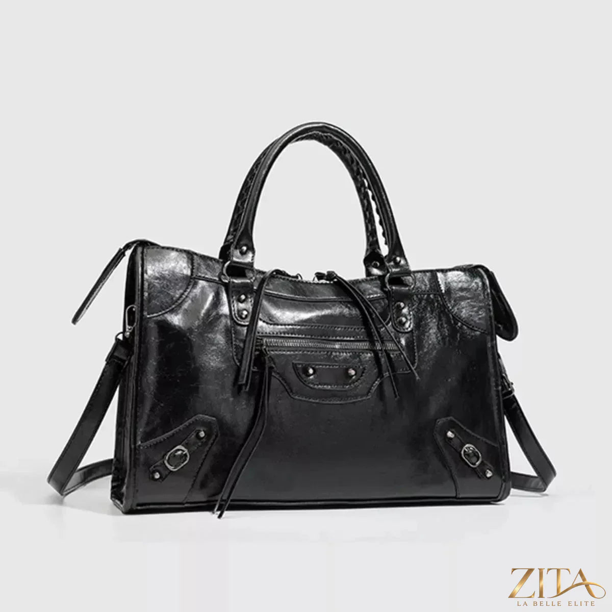 Zita La Belle Elite PU leather handbag with top handle, featuring a sleek design and sturdy construction.
