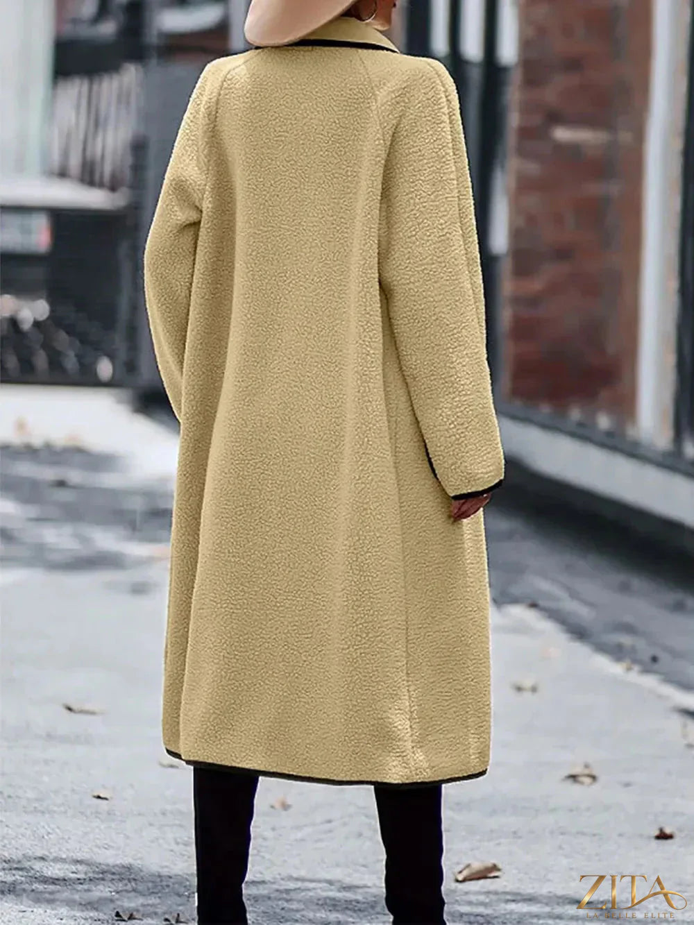 Zita La Belle Elite full size contrast trim long sleeve coat with pockets, stylish outerwear featuring a tailored design and color accents.