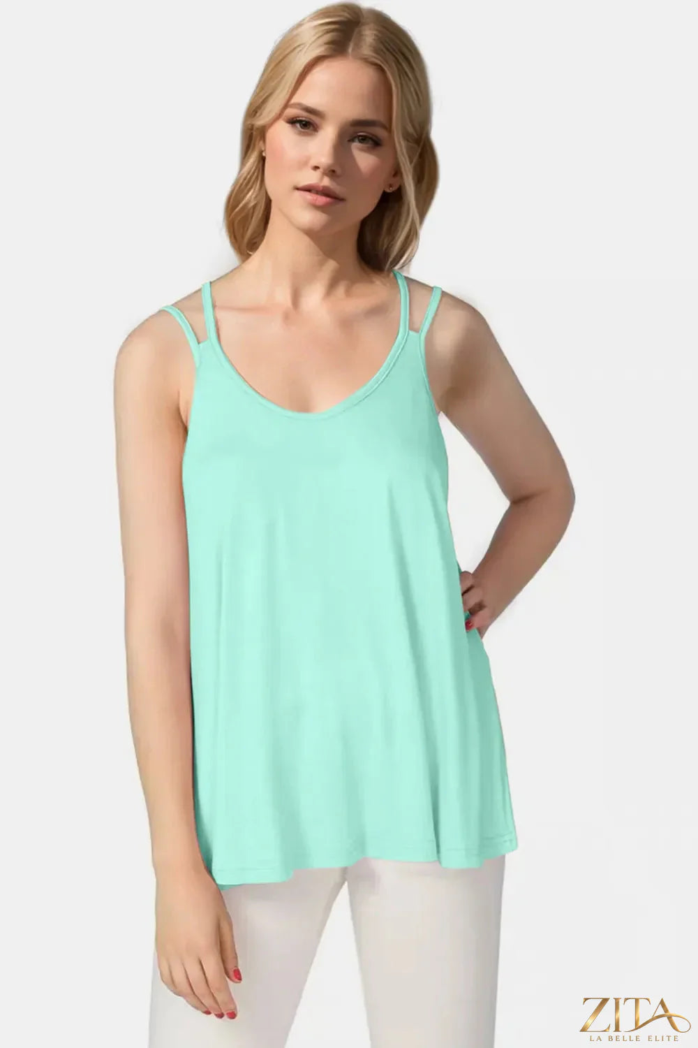Zita La Belle Elite Basic Bae bamboo cami with scoop neck and double spaghetti straps, lightweight and comfortable women's top.