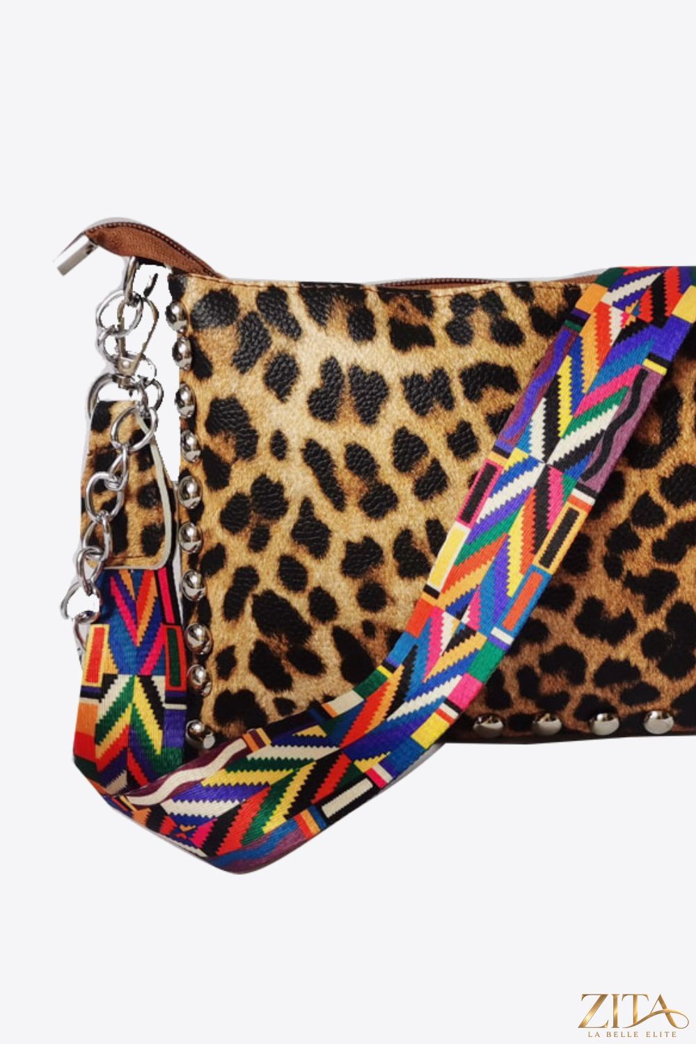 Zita La Belle Elite Adored PU leather shoulder bag with studded design and adjustable strap, stylish for everyday use.