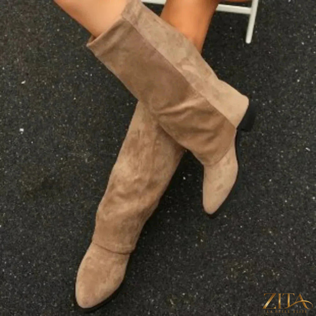 Zita La Belle Elite point toe block heel boots with sleek design and smooth black leather finish.