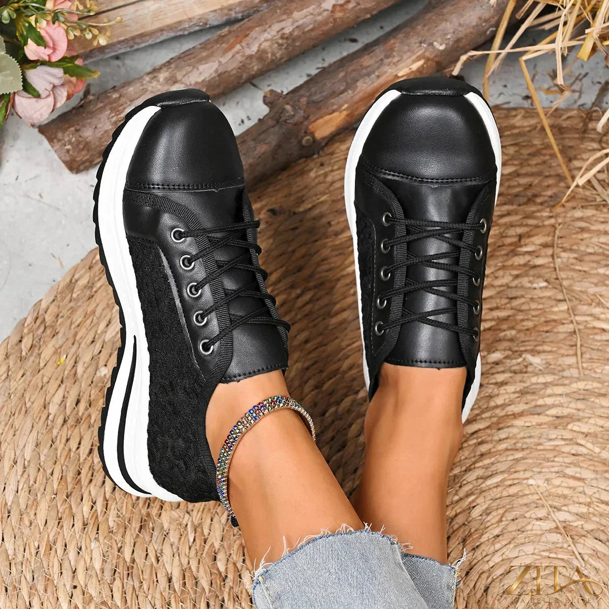 Zita La Belle Elite lace-up platform sneakers with chunky soles and stylish design, shown in a side view on a white background.