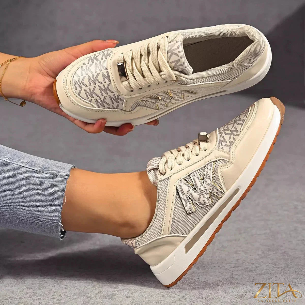 Zita La Belle Elite lace-up round toe sneakers with white soles and stylish design, ideal for casual wear.
