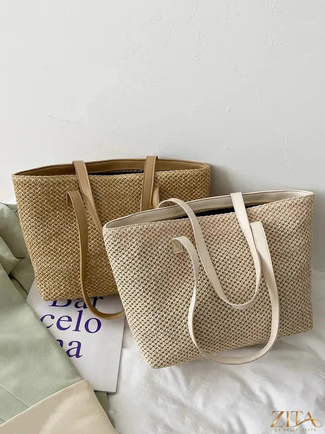 Zita La Belle Elite solid color woven tote bag with sturdy handles and spacious interior for daily use and shopping.