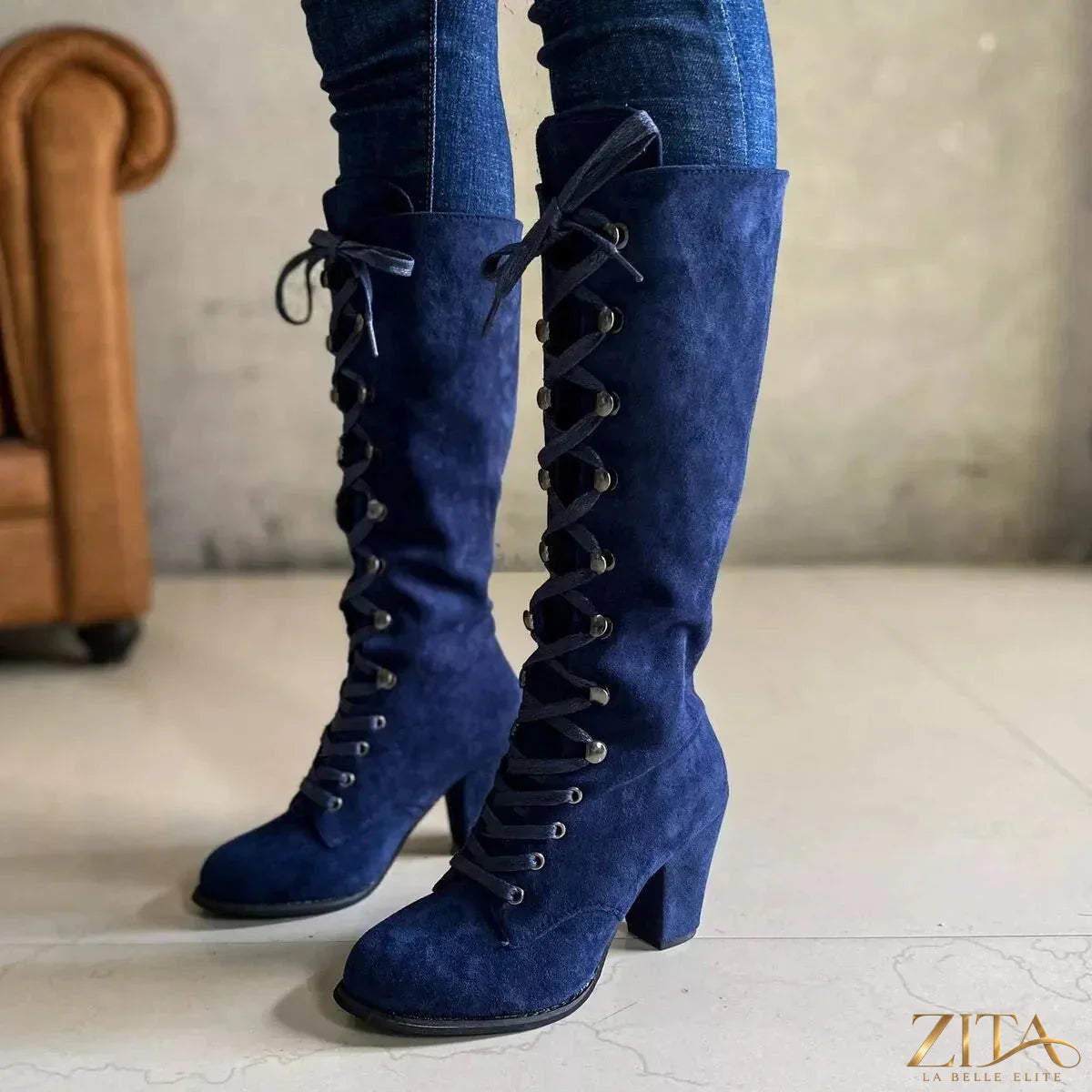 Zita La Belle Elite lace-up block heel boots with stylish design and sturdy heel, perfect for fashionable footwear.