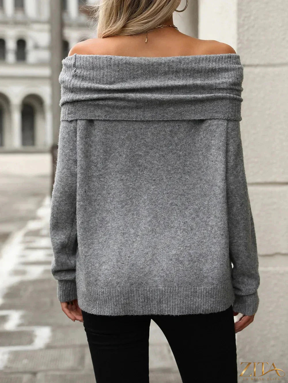 Trendsi turtleneck long sleeve sweater in cozy knit fabric, featuring a fitted design and classic style, shown in a neutral color.