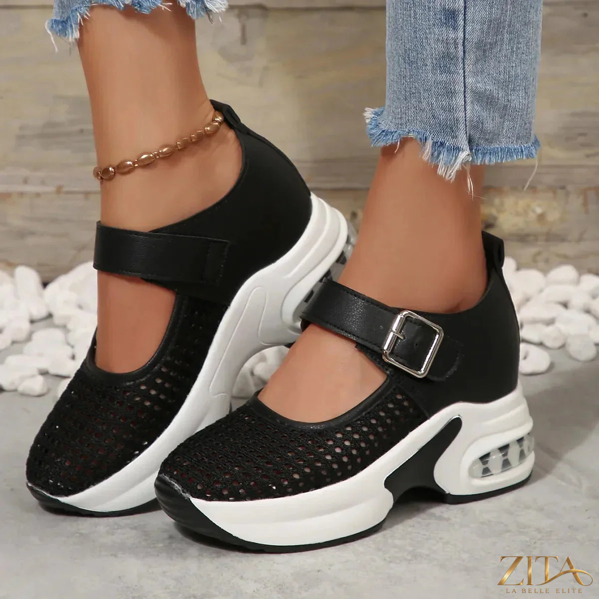 Zita La Belle Elite breathable mesh platform sneakers with white soles and stylish design, ideal for casual wear.