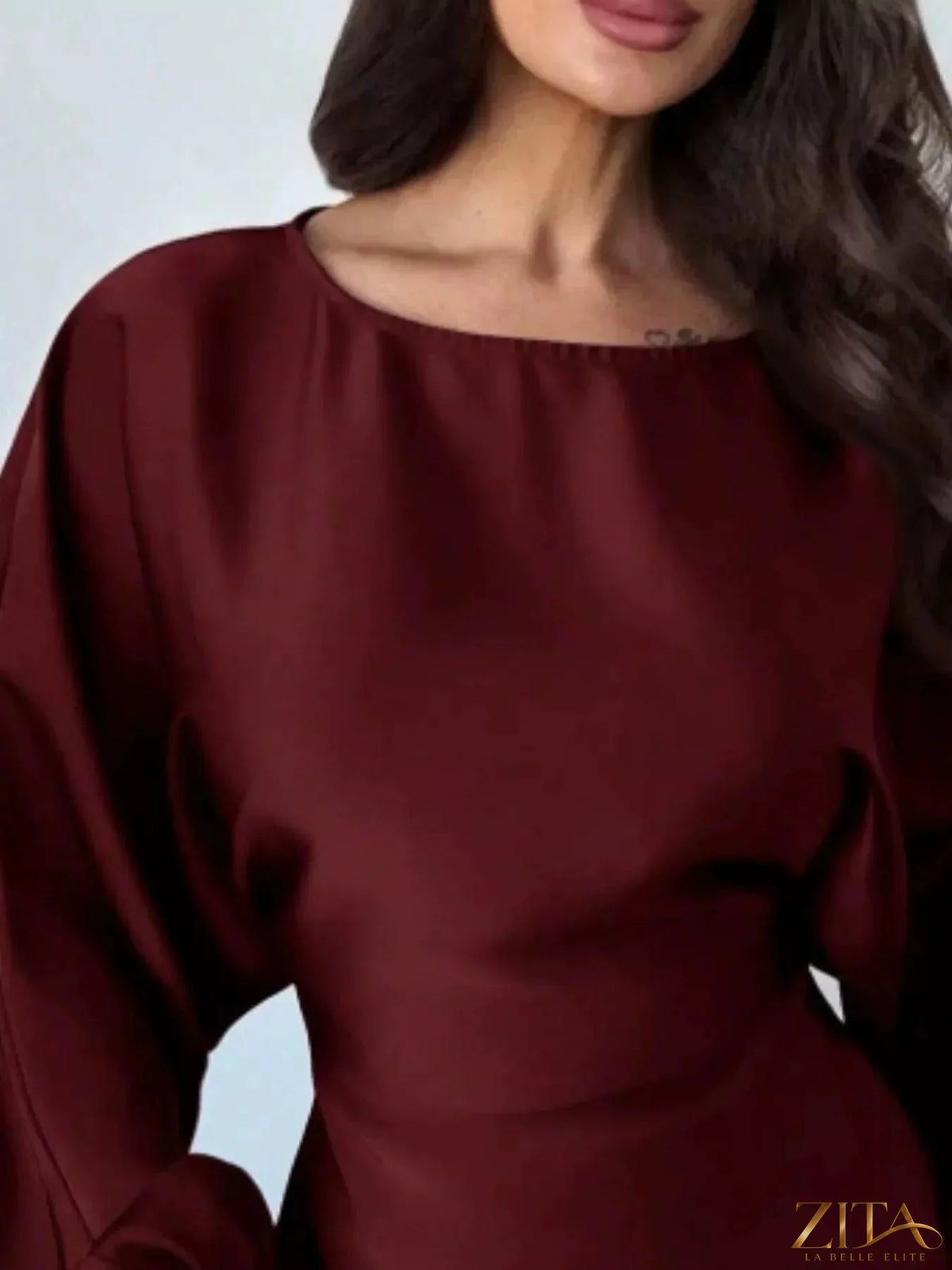 Zita La Belle Elite back tie long sleeve blouse with button-up front and elegant fit, shown in a stylish fabric.