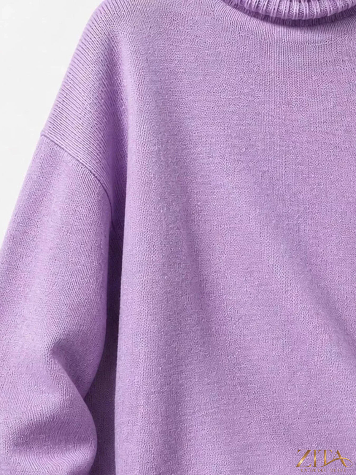Zita La Belle Elite turtleneck dropped shoulder sweater in soft knit fabric, featuring a relaxed fit and cozy design.