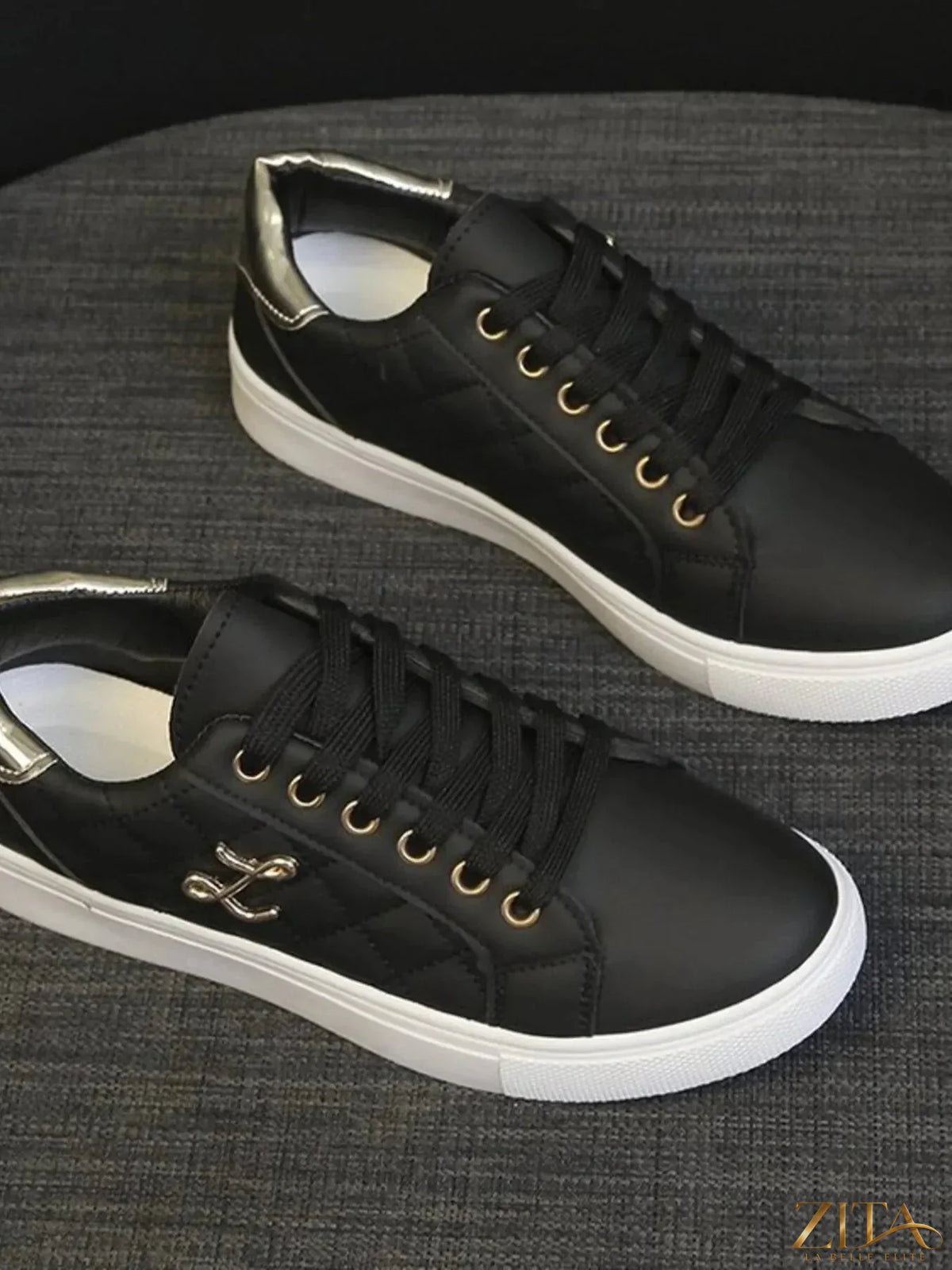 Zita La Belle Elite quilted platform sneakers with metallic gold accents, featuring a chunky sole and stylish design.