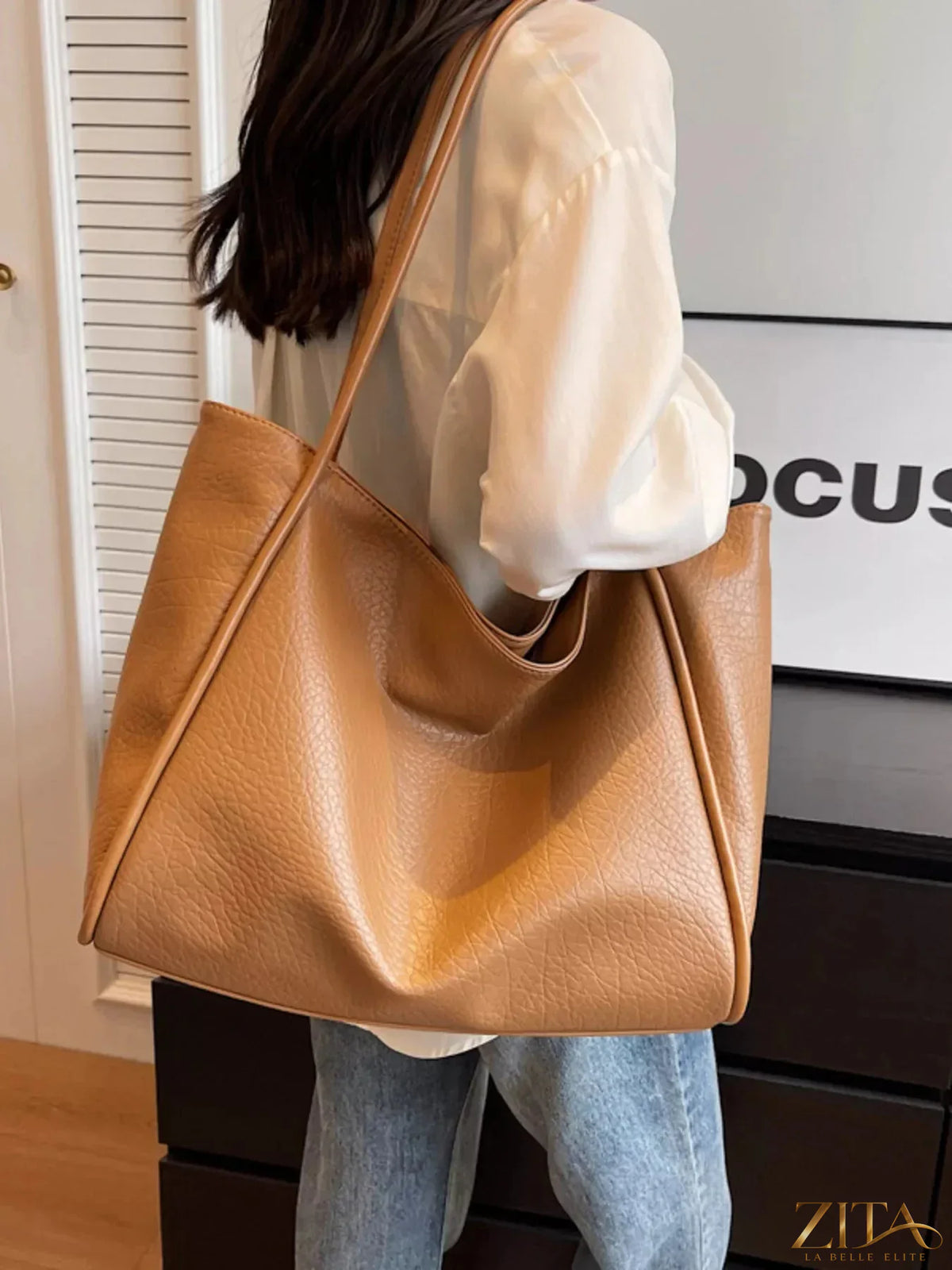 Zita La Belle Elite PU leather tote bag with spacious interior and sturdy handles, stylish accessory for everyday use.