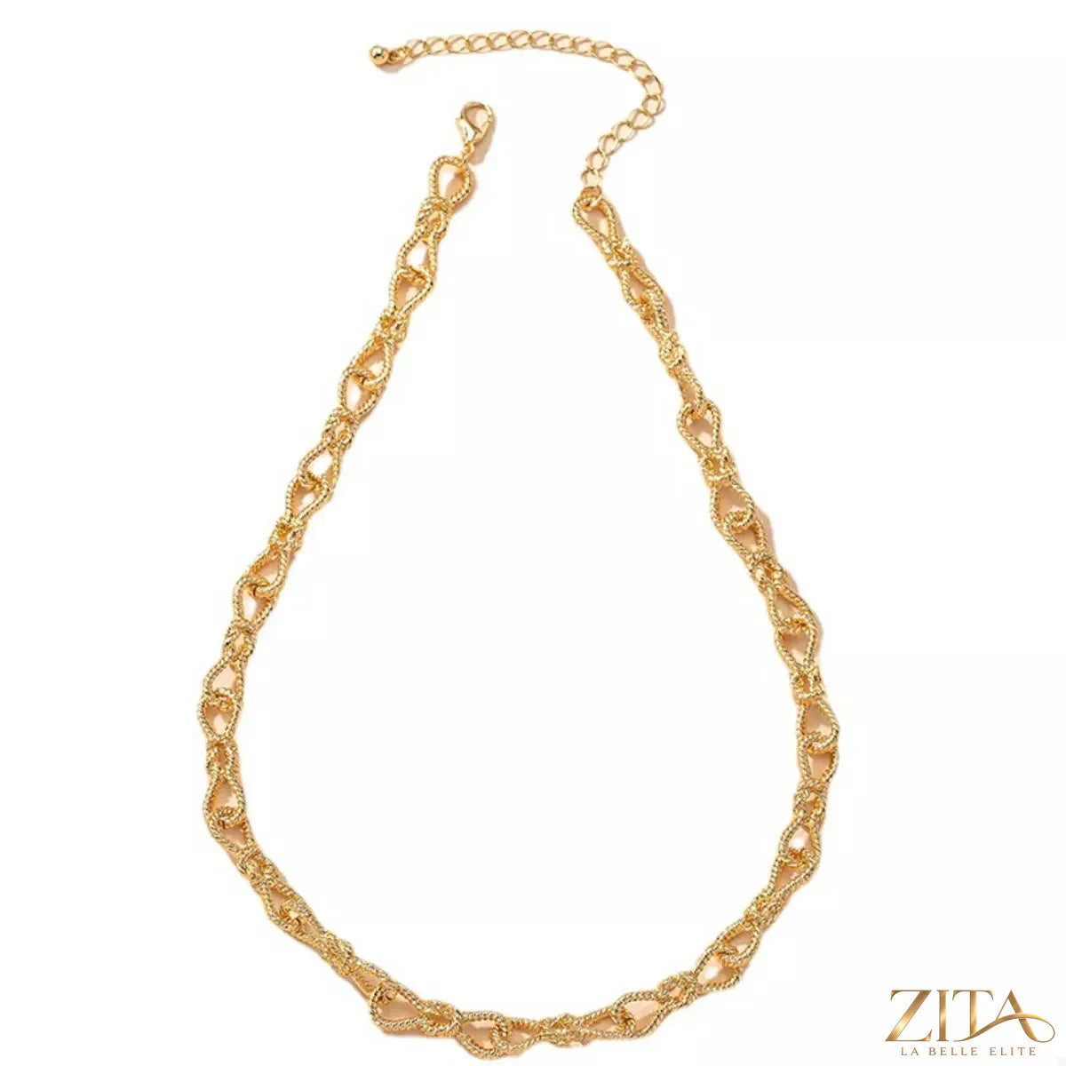 18K gold-plated chain link necklace by Zita La Belle Elite, featuring a sleek and stylish design on a white background.