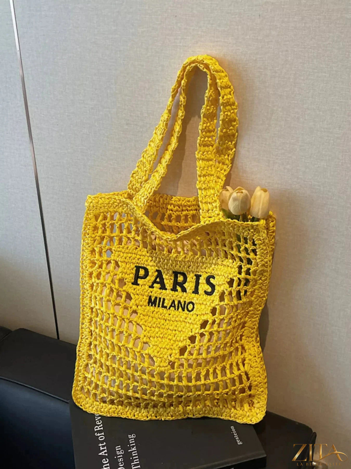 Crochet knit shoulder bag by Zita La Belle Elite with intricate pattern and adjustable strap, perfect for casual style.