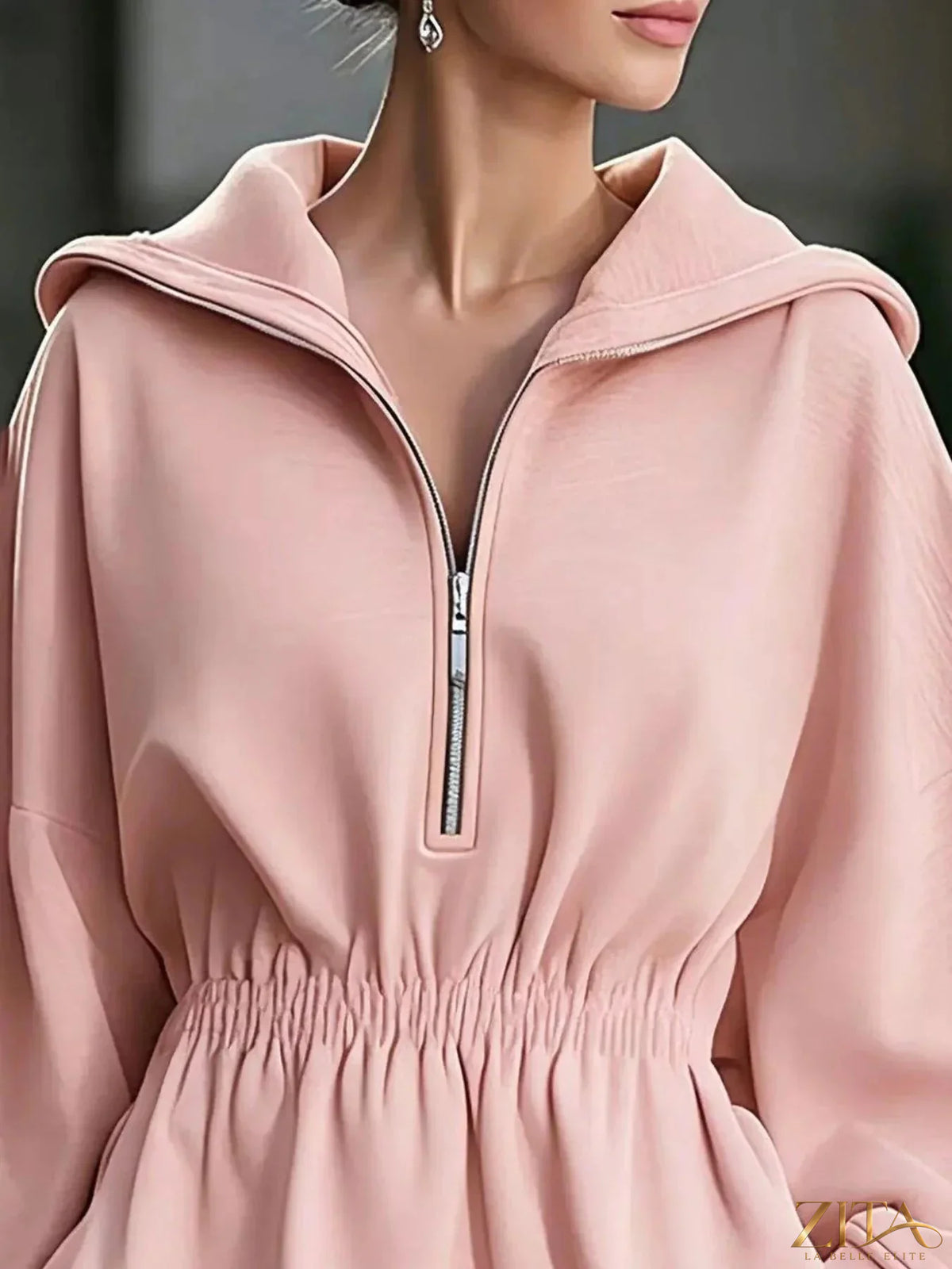 Zita La Belle Elite casual hooded quarter-zip sweatshirt dress with relaxed fit and soft fabric, perfect for casual wear.