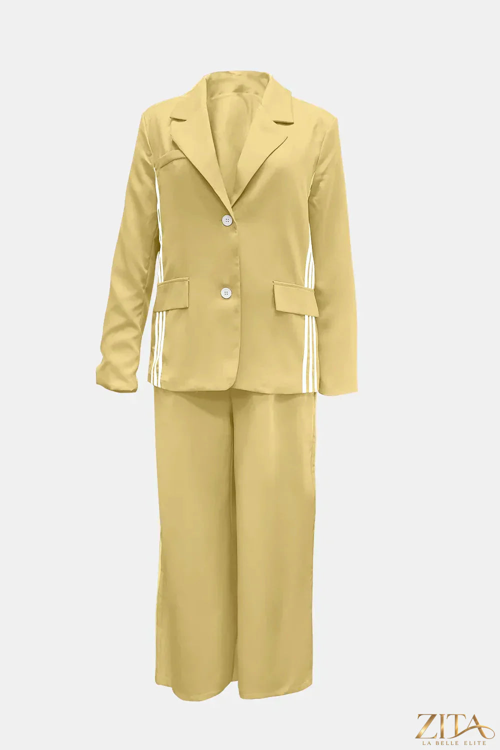 Zita La Belle Elite side striped long sleeve blazer and matching pants set, stylish formal outfit with modern design.