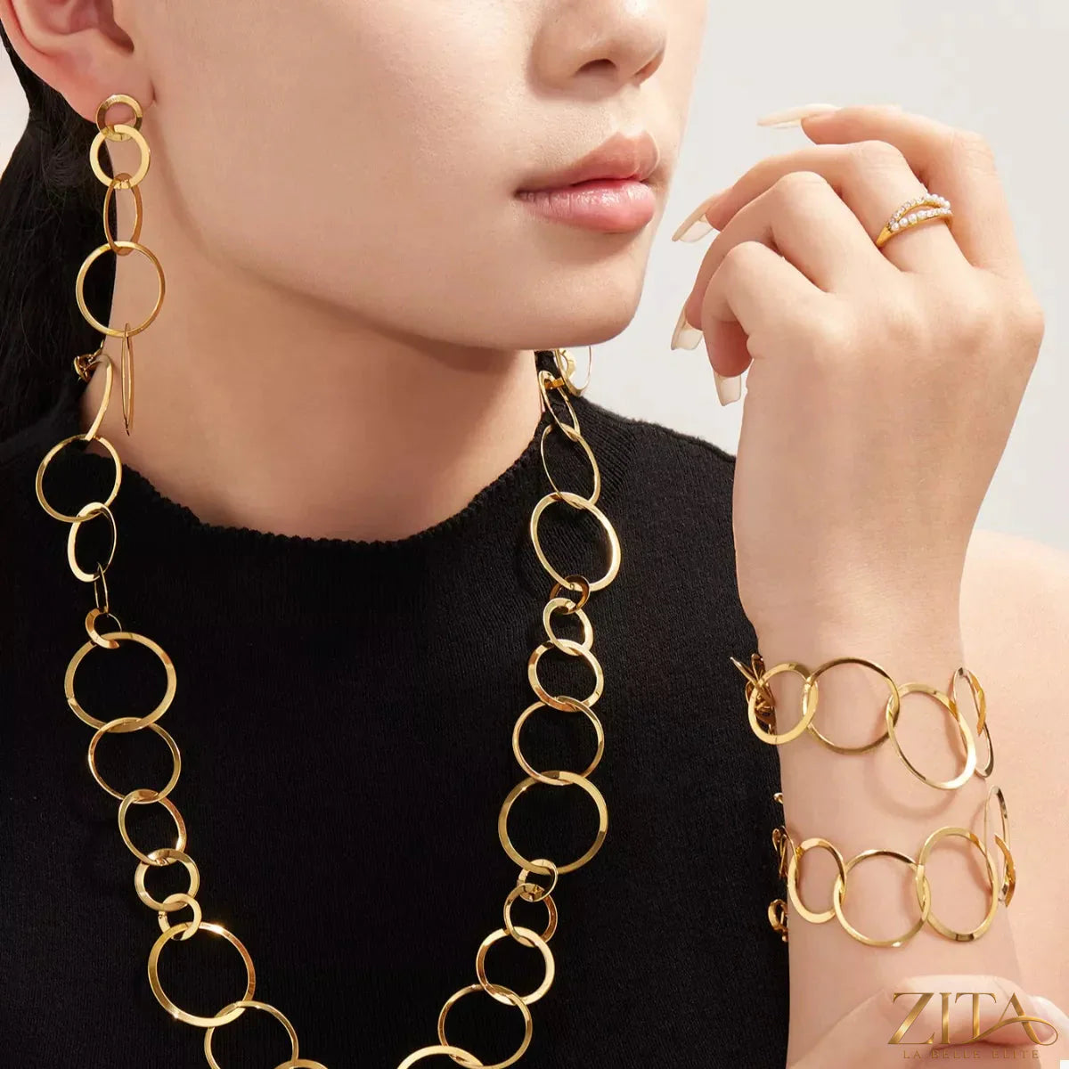 18K gold-plated titanium steel round bracelet by Zita La Belle Elite, featuring a sleek, polished design with a secure clasp.