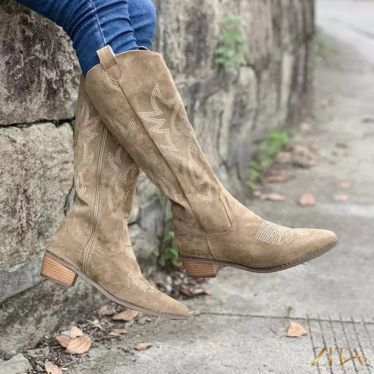 Zita La Belle Elite point toe block heels boots with sleek design and sturdy heels, perfect for stylish footwear.