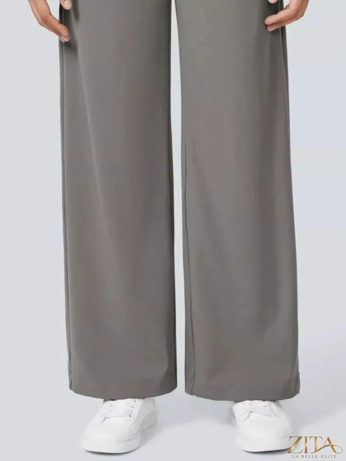 Zita La Belle Elite wide leg pants in a flowy fabric, showing a full-length view of the stylish, high-waisted design.