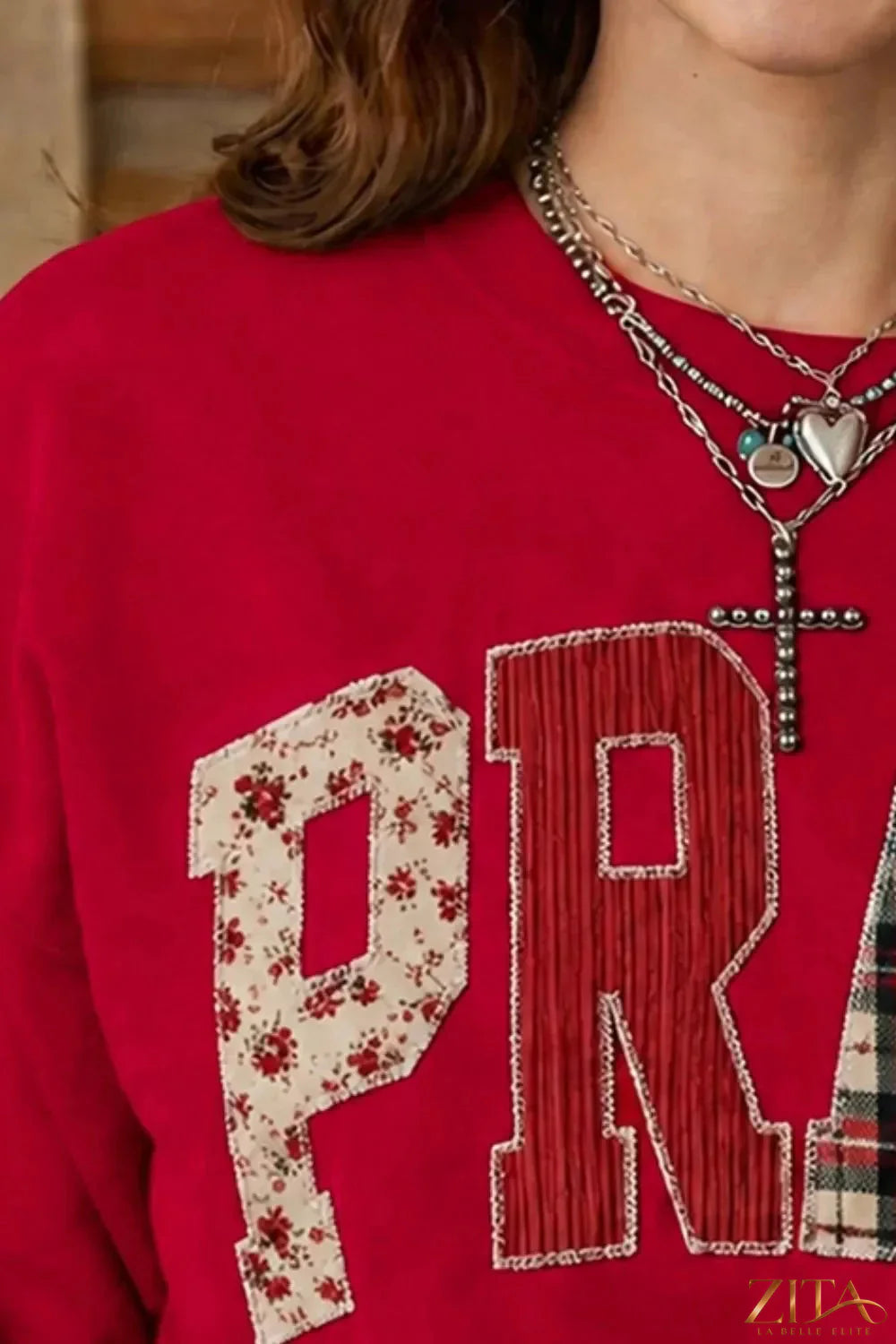 Zita La Belle Elite floral plaid embroidered Western sweatshirt with colorful floral and plaid details on soft fabric.