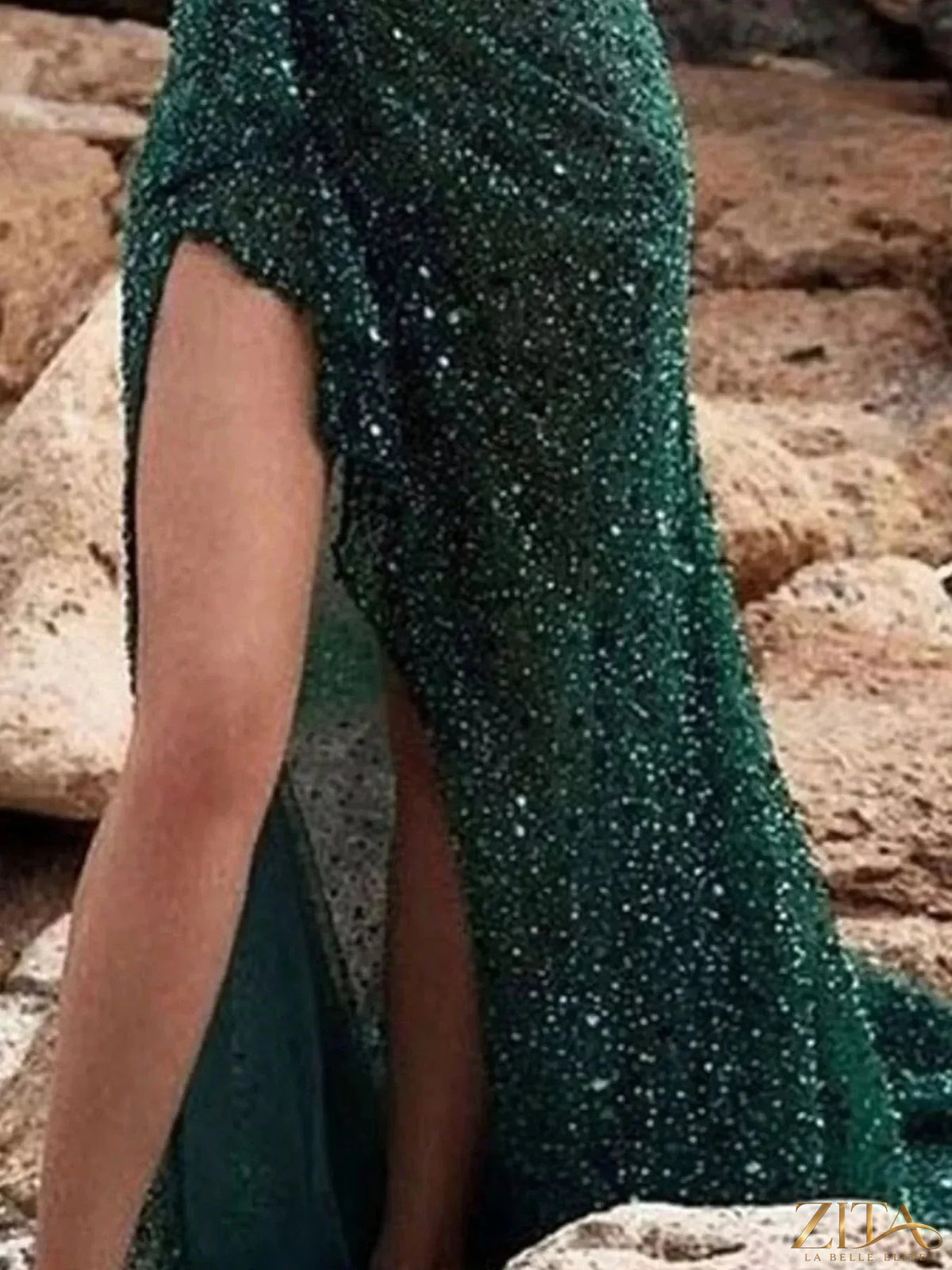 Zita La Belle Elite full size sequin one-shoulder evening dress with high slit, elegant design, and plus size fit.