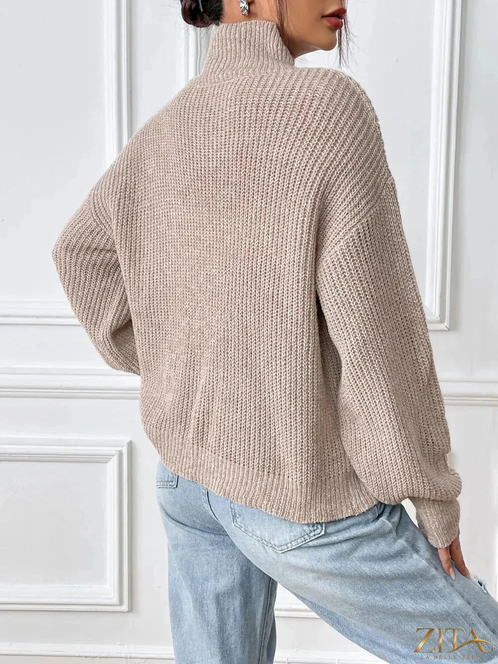 Zita La Belle Elite turtleneck long sleeve sweater in cozy knit fabric, shown in a classic fit with ribbed cuffs and collar.