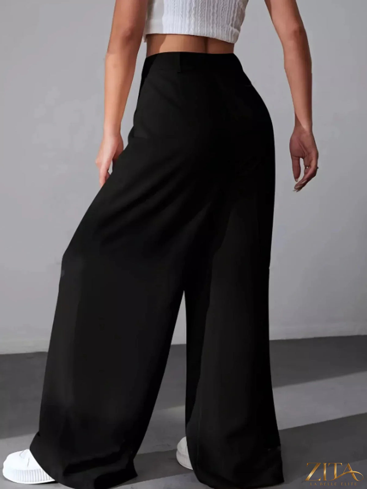 Zita La Belle Elite wide leg pleated pants in soft fabric, featuring high waist and flowing silhouette.