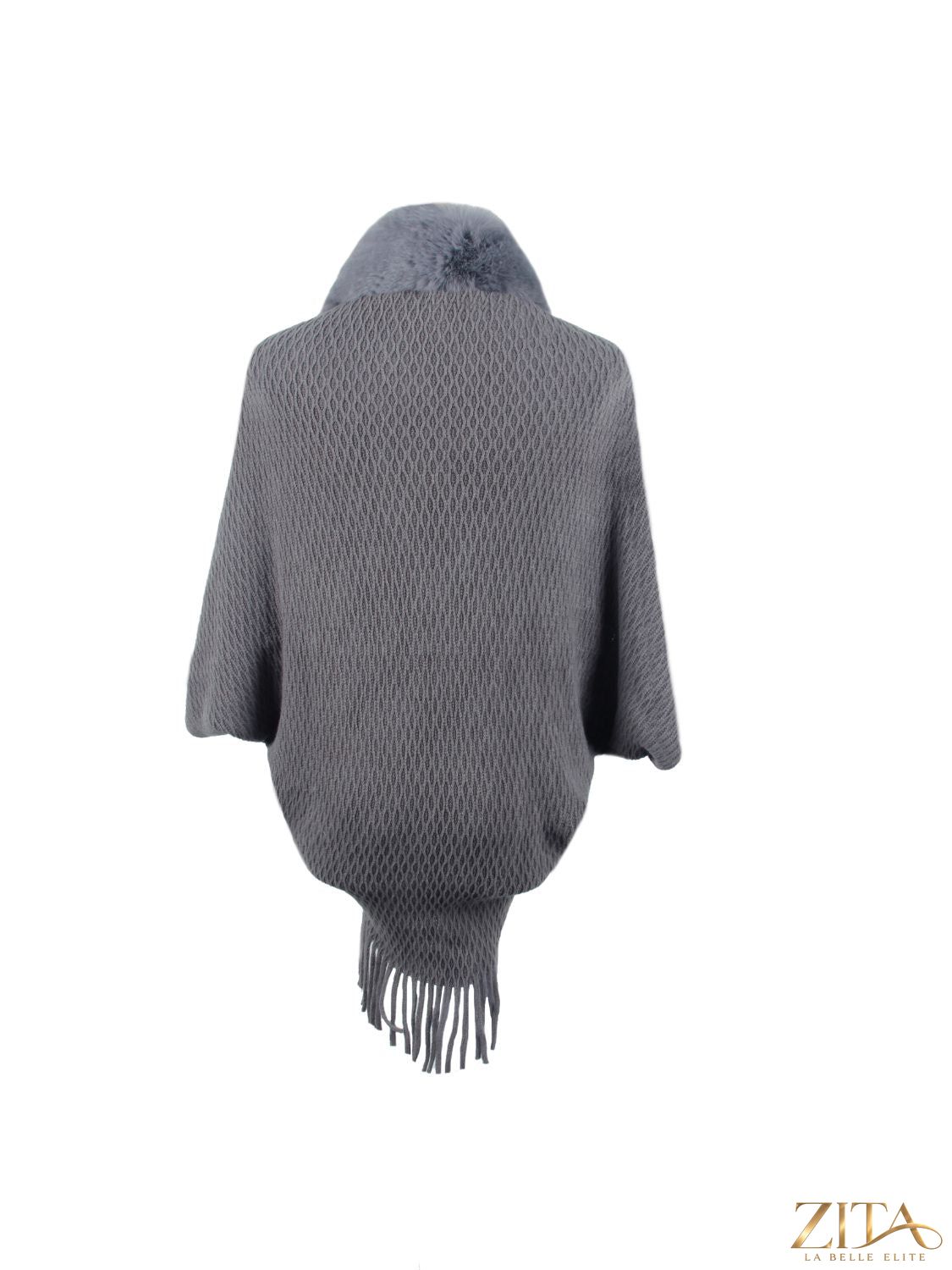 Open front fringe hem poncho by Trendsi, featuring a stylish draped design with fringe details and an open front silhouette.