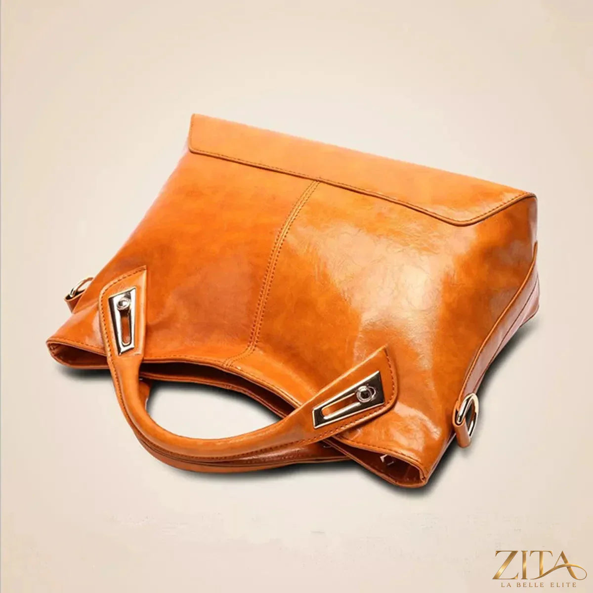 Vintage style PU leather tote handbag by Zita La Belle Elite with adjustable shoulder strap, featuring a classic, spacious design