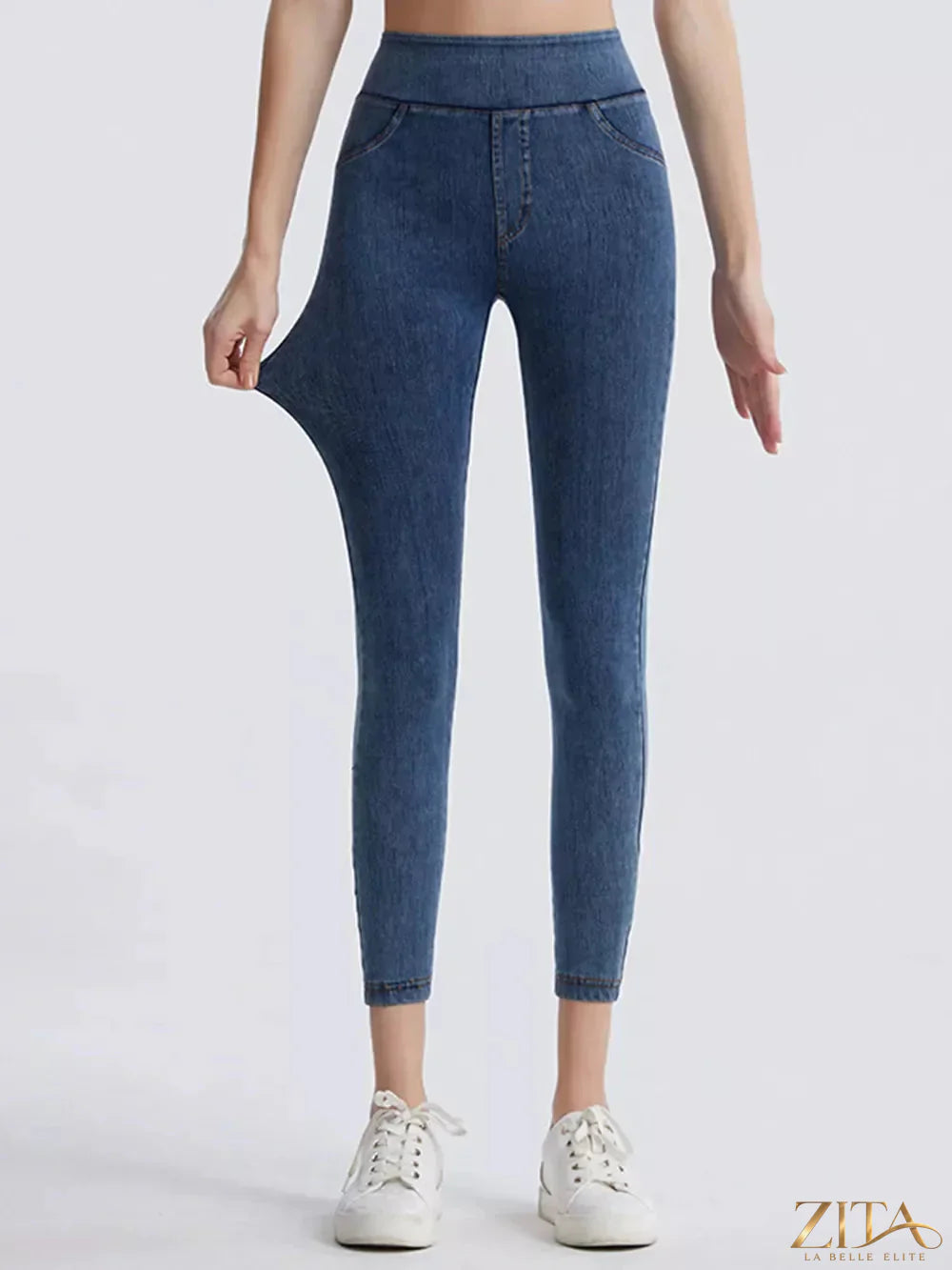 Black wide waistband sports leggings by Trendsi, featuring a stretchy fit and sleek design for active wear and workouts.