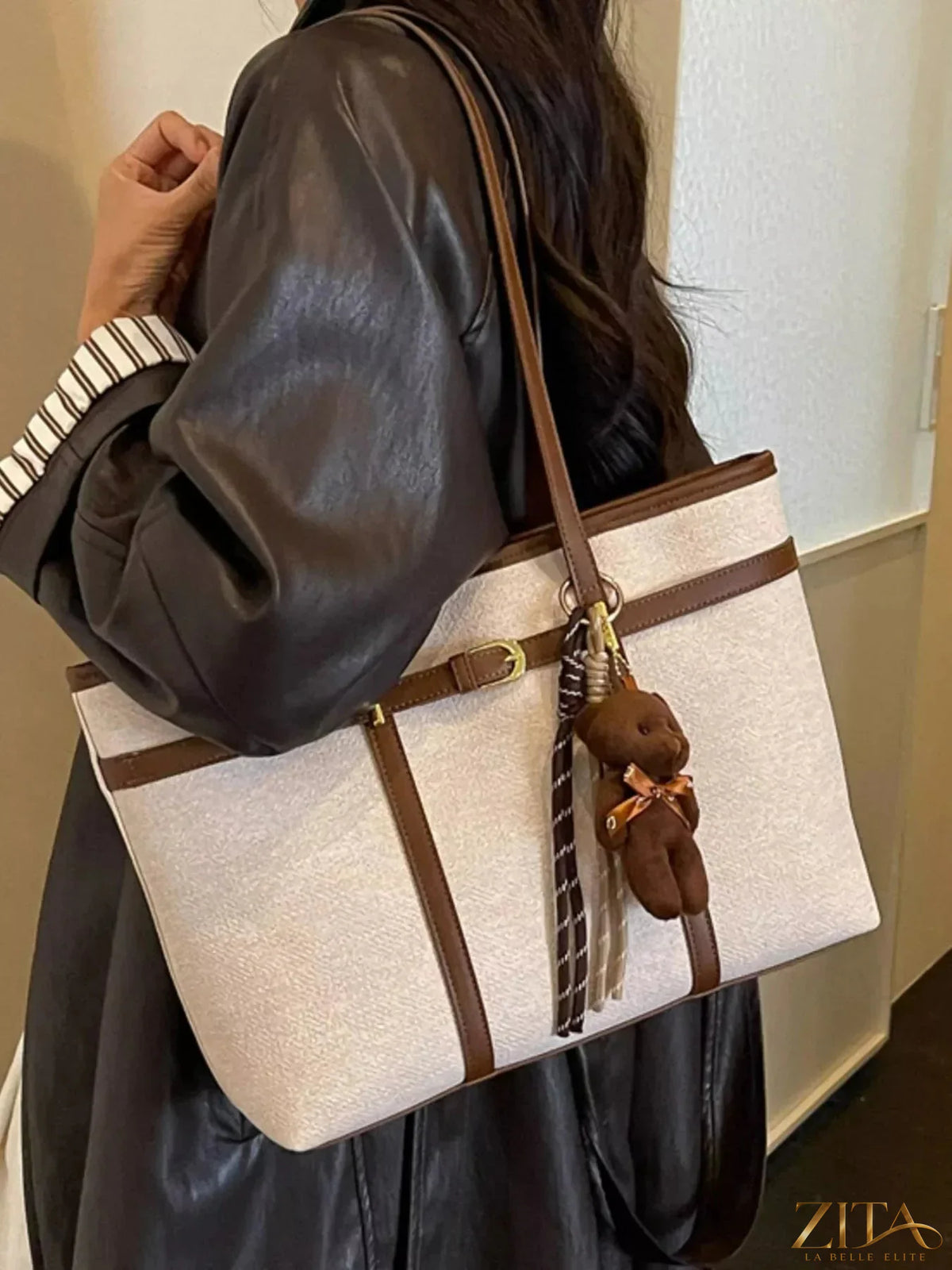 Zita La Belle Elite decorative buckle tote bag with leather handle and spacious interior, stylish for everyday use.