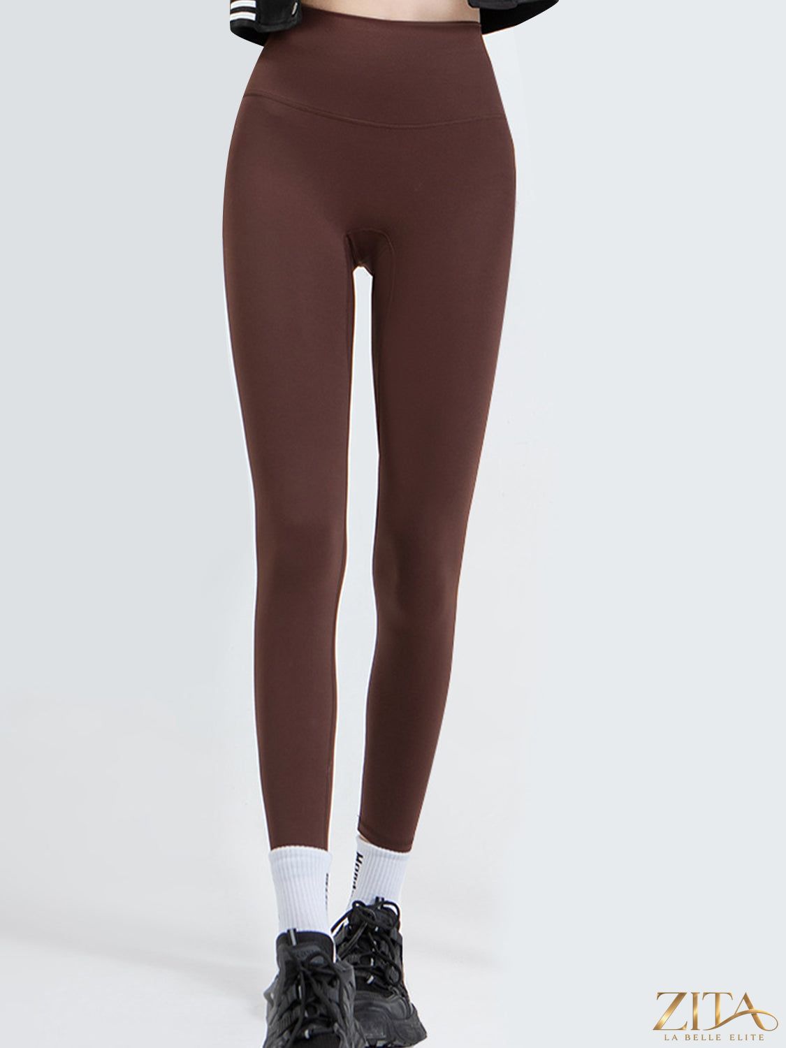 Zita La Belle Elite wide waistband sports leggings shown in black with high-rise fit and stretchy fabric for active wear.