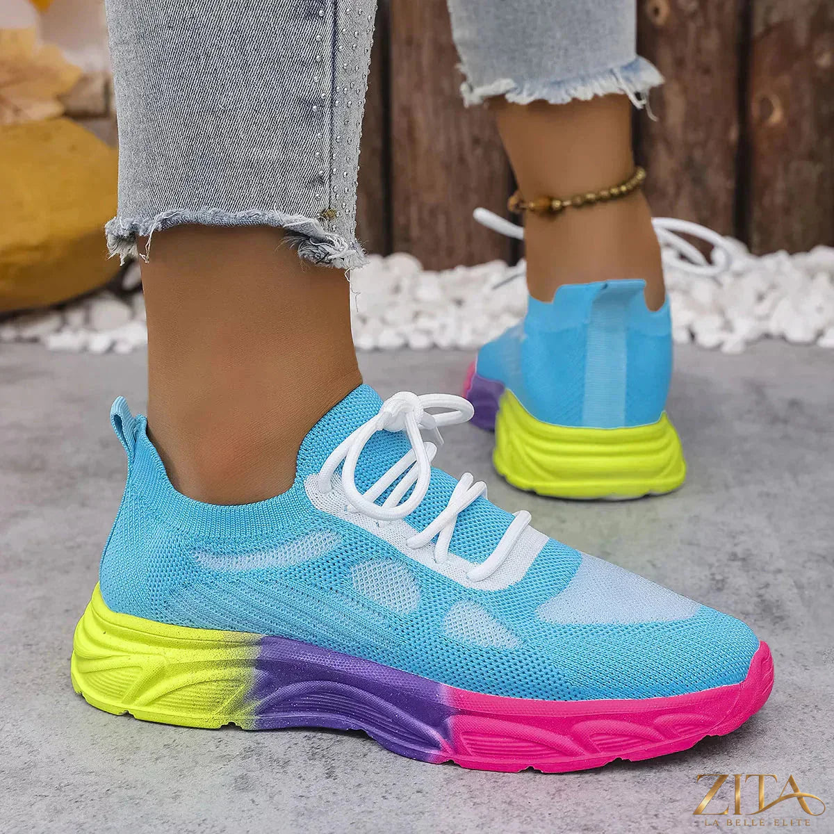 Zita La Belle Elite lace-up round toe sneakers with white sole and stylish design, perfect for casual wear and comfortable walking.