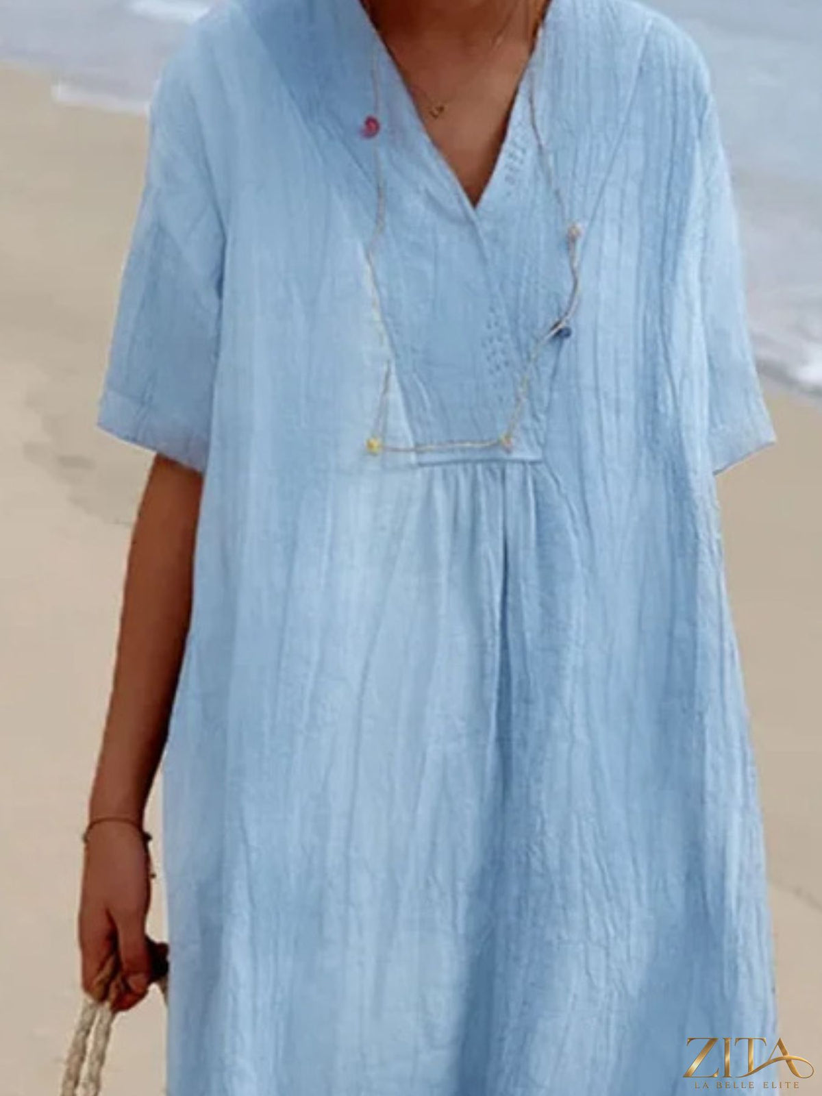 Zita La Belle Elite casual loose short sleeve midi dress in soft fabric, featuring a relaxed fit and stylish design.