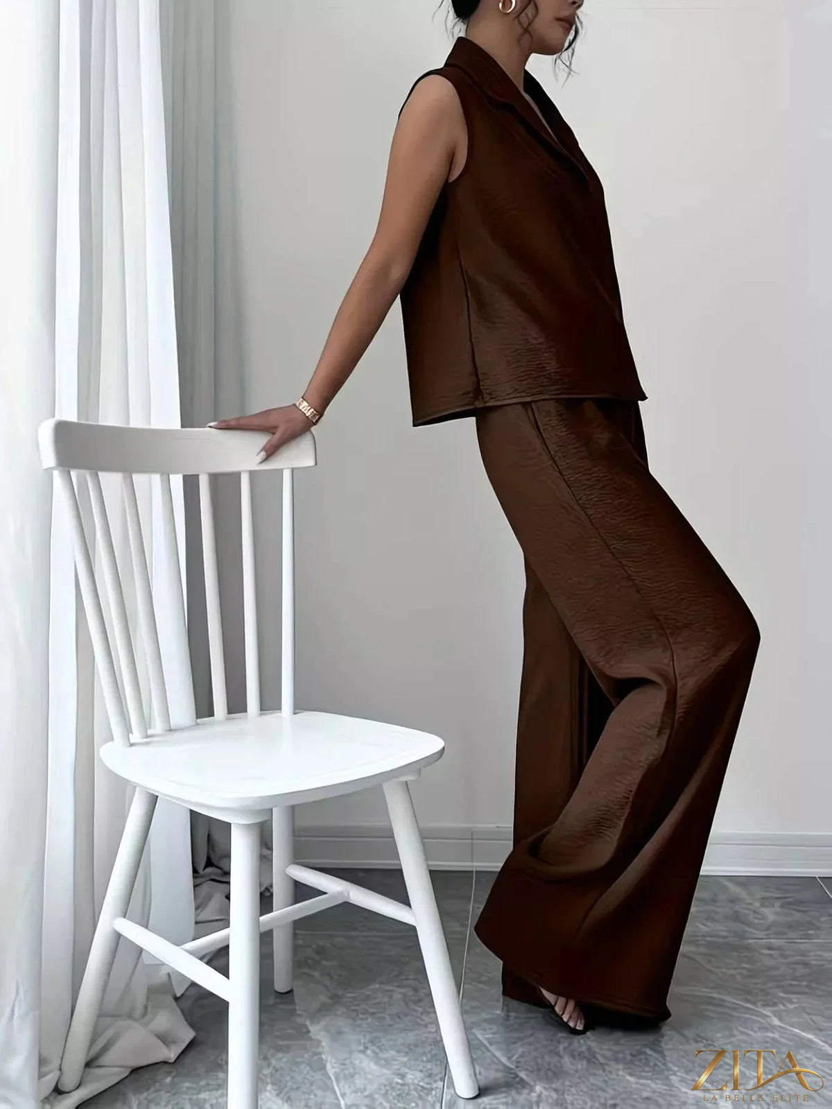 Zita La Belle Elite sleeveless top and wide-leg pants set, stylish and comfortable for casual or dressy occasions.