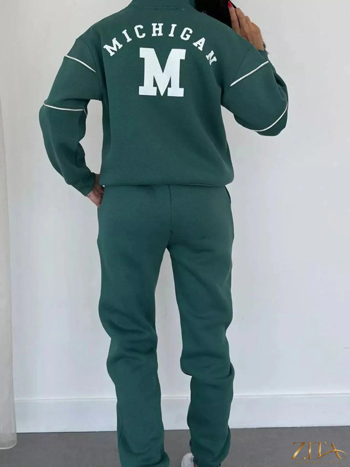 Plus size Zita La Belle Elite striped quarter zip top and matching pants set, casual loungewear, full length, comfortable fabric.