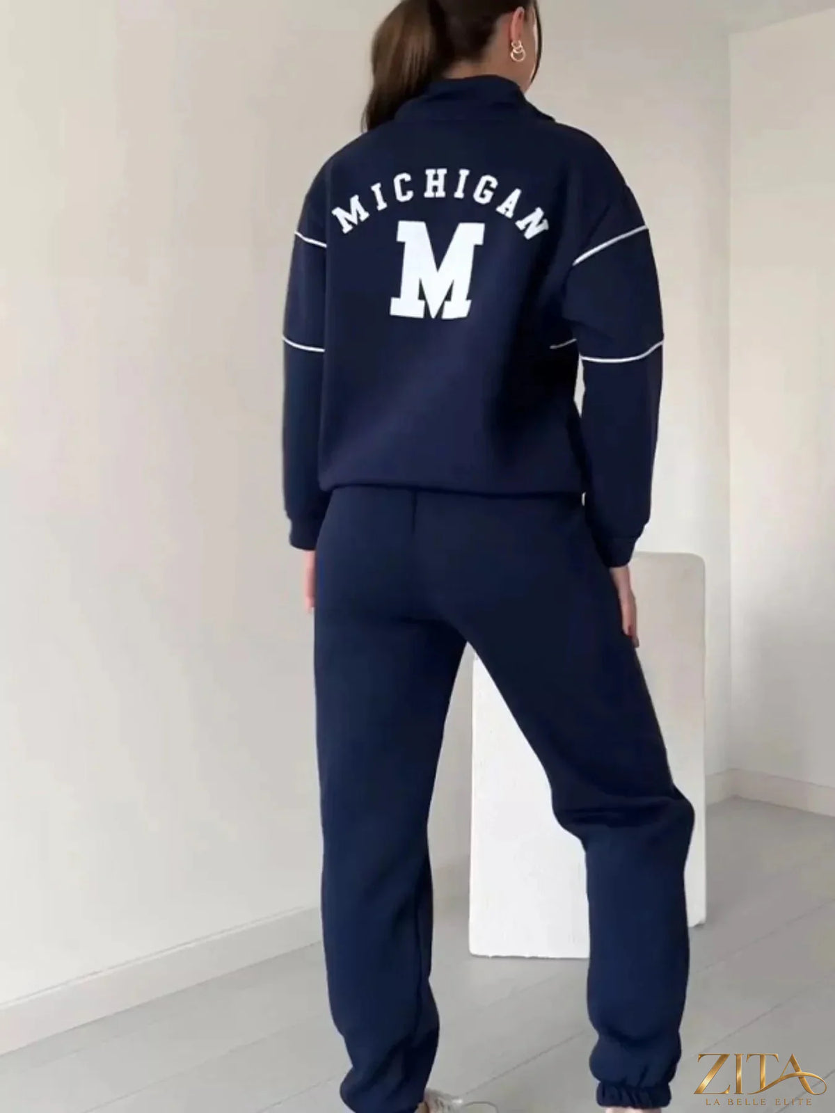 Plus size Zita La Belle Elite striped quarter zip top and matching pants set, full size comfortable loungewear outfit.
