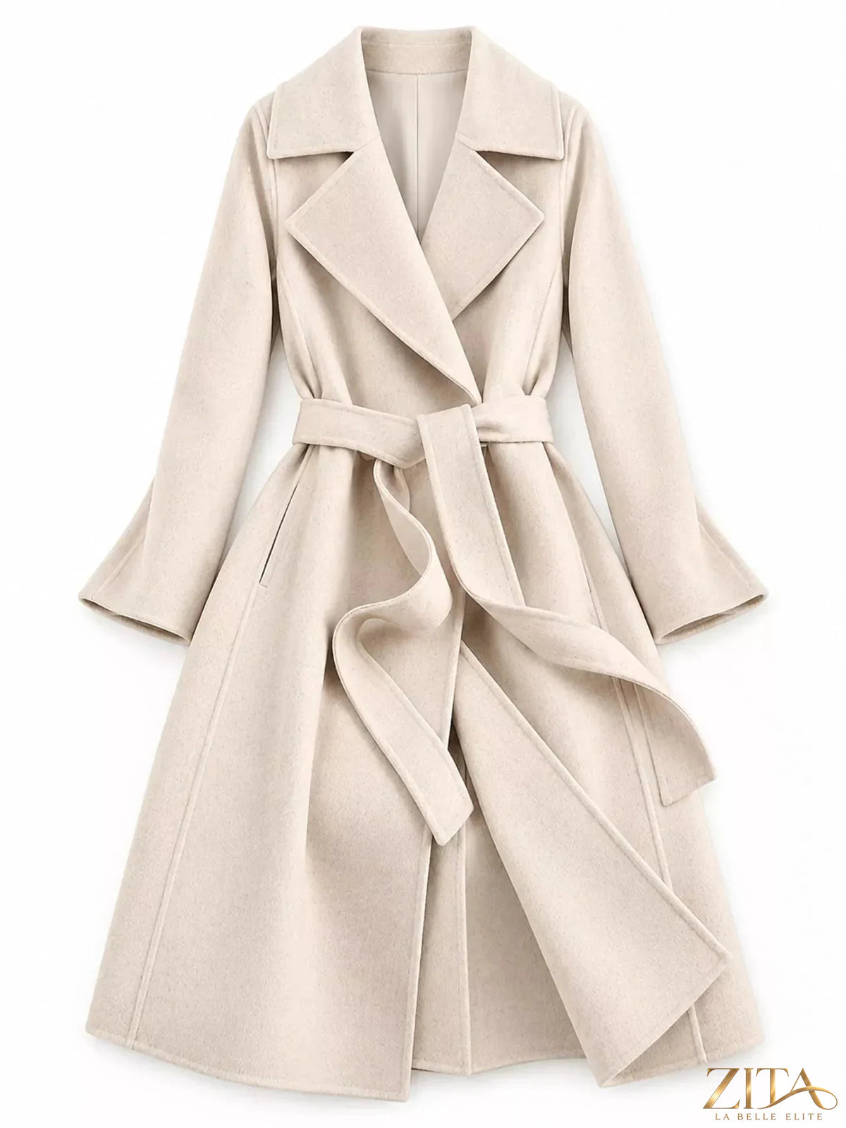 Zita La Belle Elite longline wool coat with waist-defining belt, stylish outerwear for sophisticated winter wear.