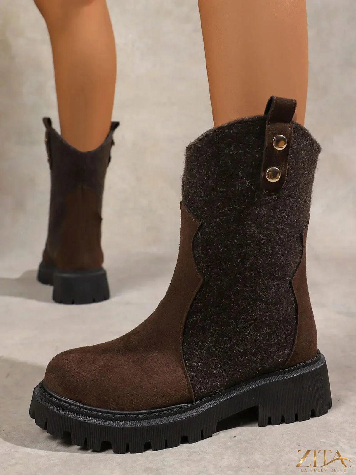 Zita La Belle Elite round toe platform boots with chunky heels and stylish design, perfect for a bold fashion statement.