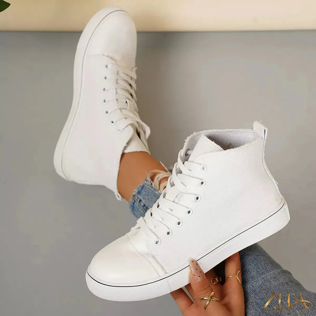 Zita La Belle Elite round toe lace-up sneakers with white sole and stylish design, ideal for casual wear.