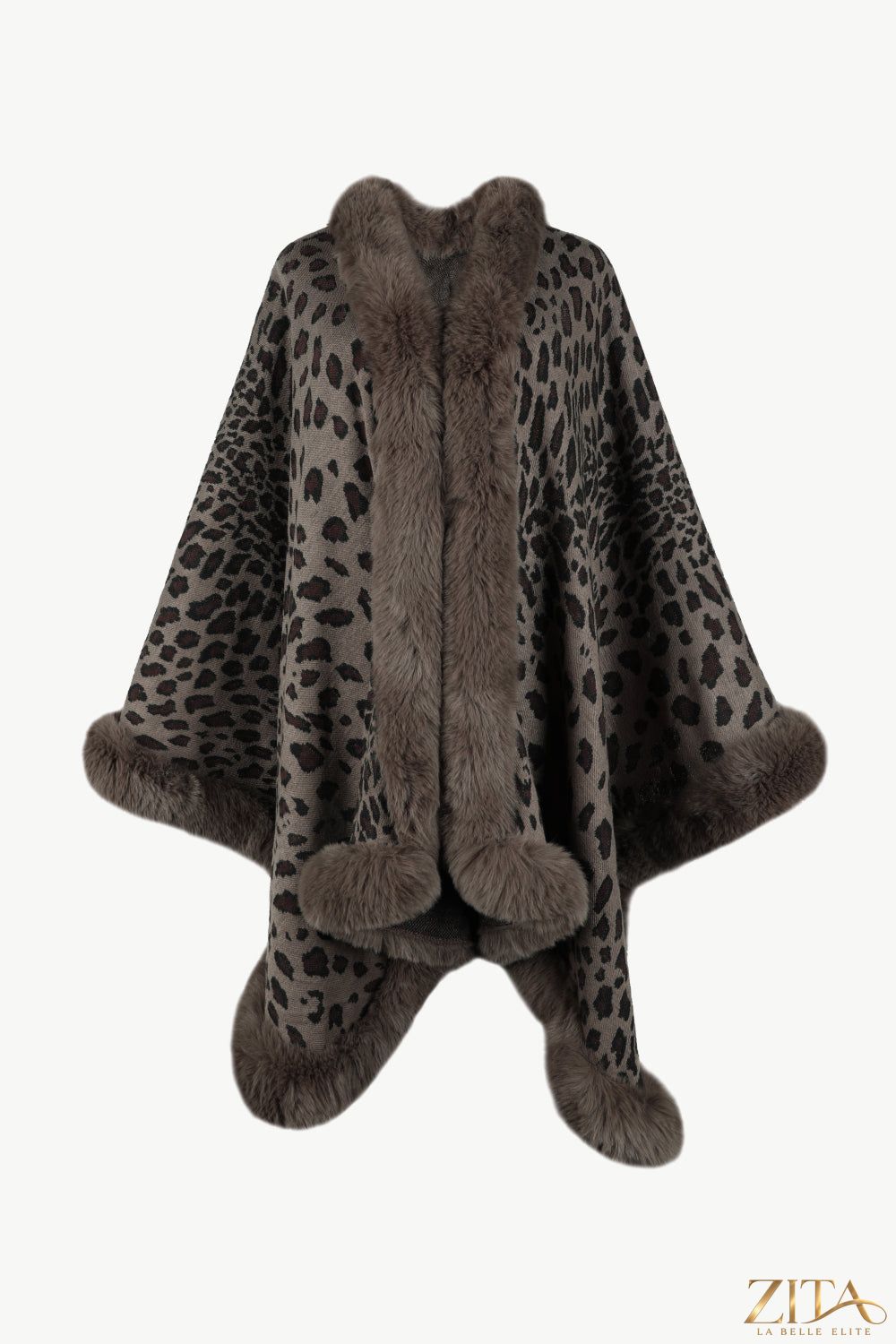 Leopard print open front poncho by Trendsi, lightweight with draped fit, showcasing stylish fall and winter outerwear.
