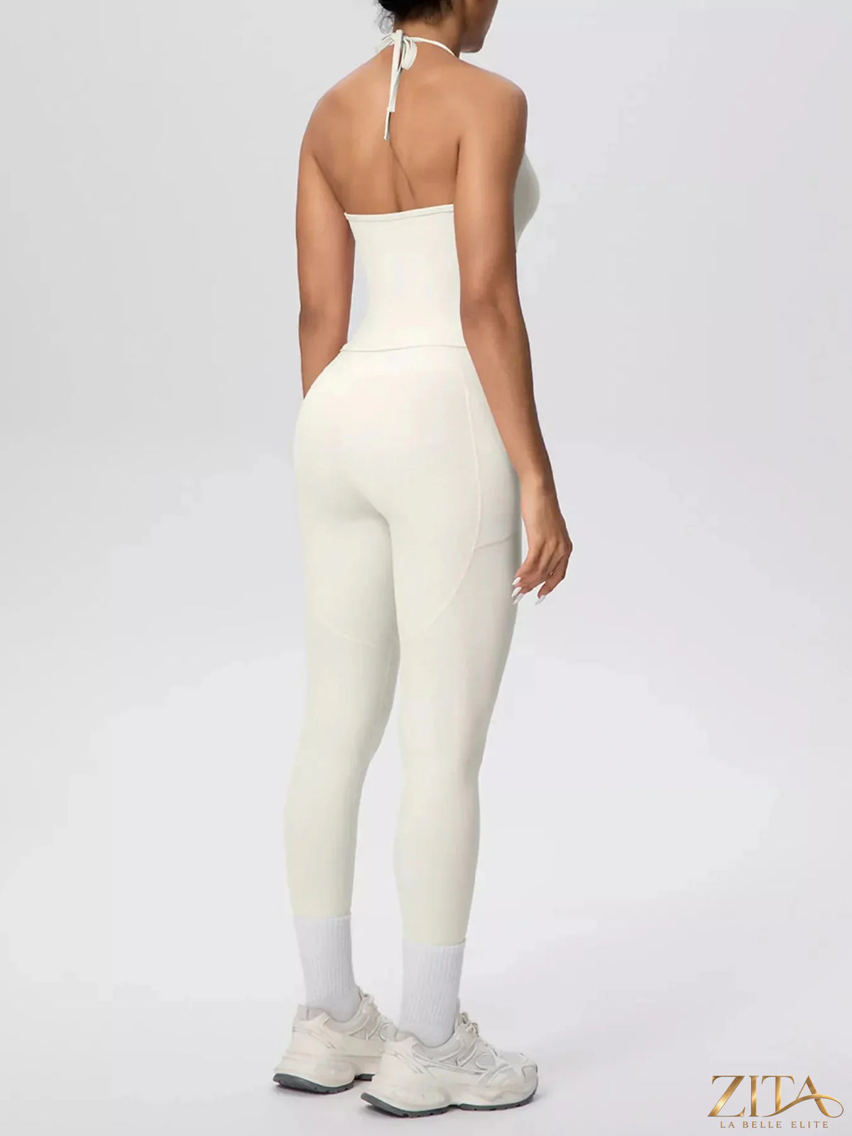 Zita La Belle Elite halter neck cami and high-waisted leggings active set shown on a model, perfect for workout or casual wear.