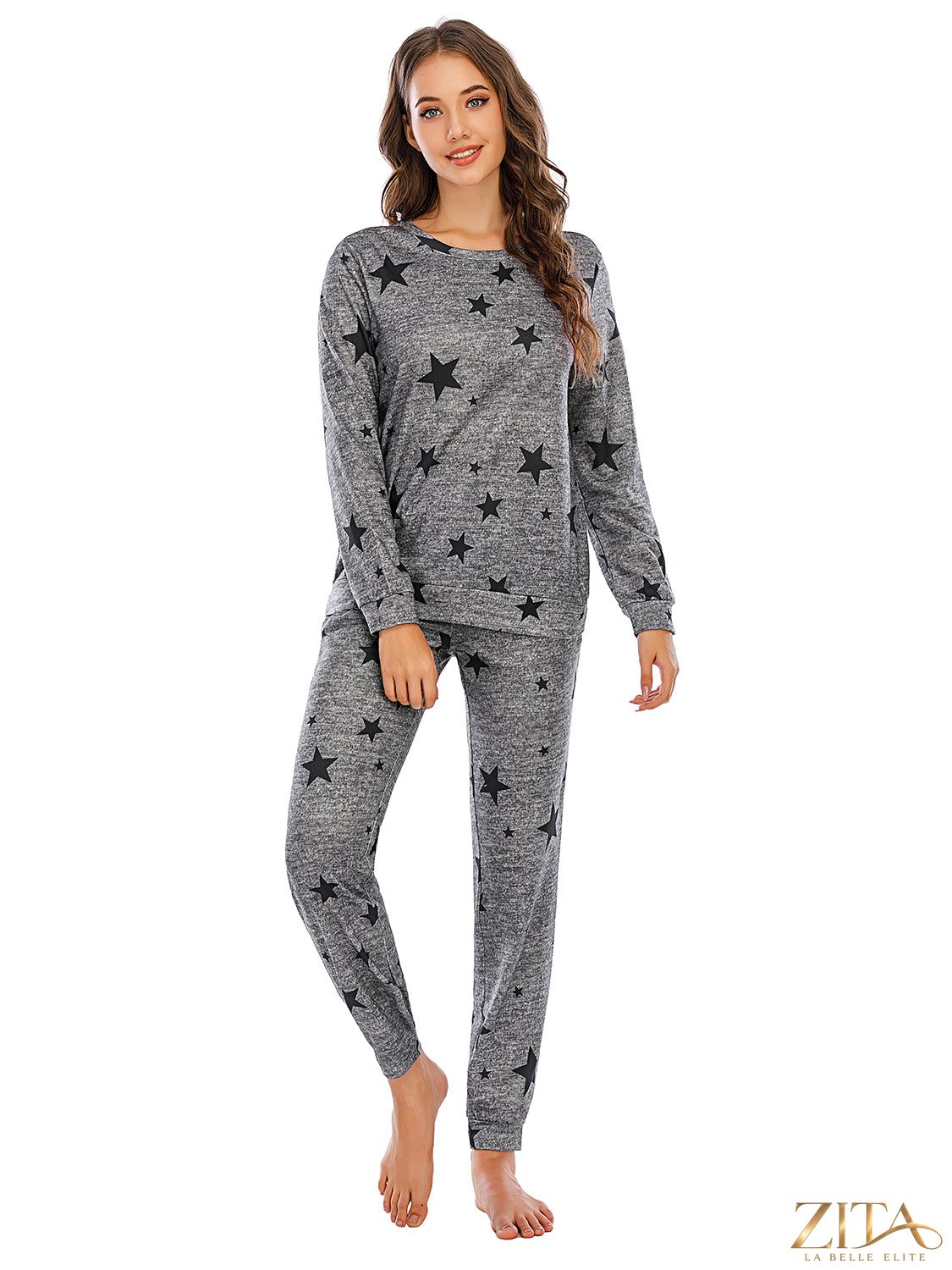 Zita La Belle Elite star print lounge set with a relaxed top and matching pants, perfect for comfortable, stylish home wear.