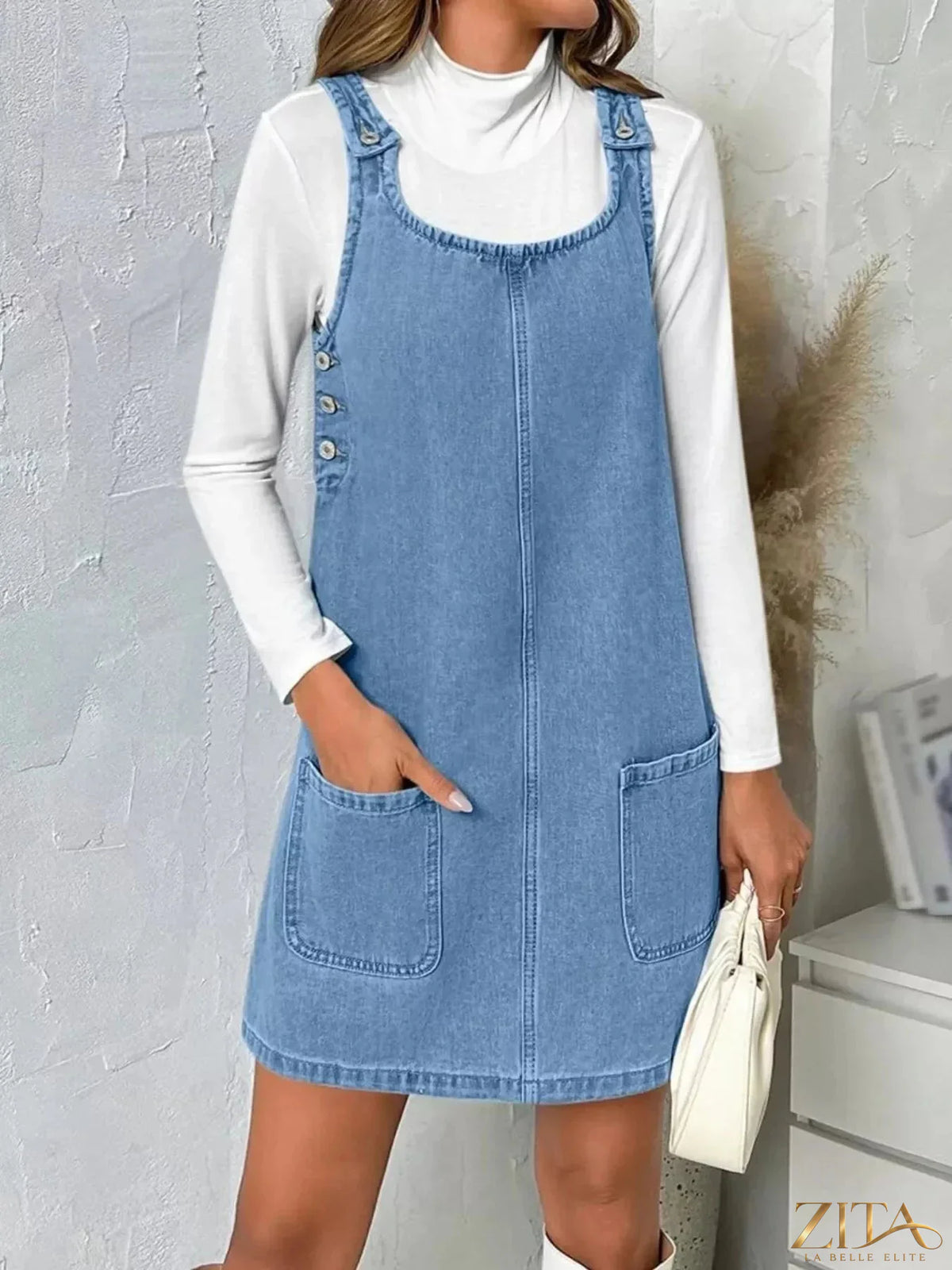 Zita La Belle Elite casual sleeveless denim dress with scoop neck, stylish and comfortable for everyday wear.